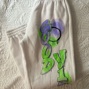 Adika White Joggers with Green and Purple Graphic